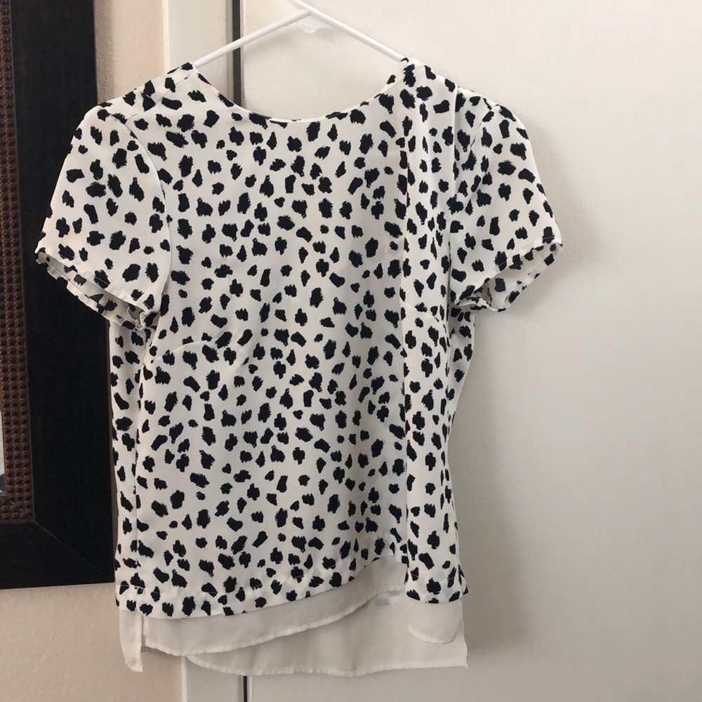 Black and white polka dot short sleeved blouse